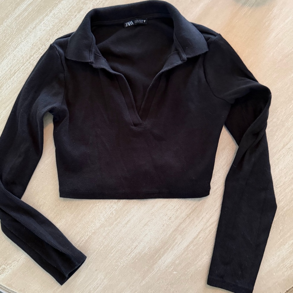 Zara Black Collared Crop Top